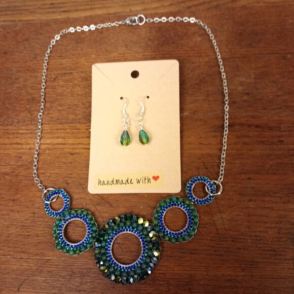 HANDMADE  Peacock Colors Necklace & Earrings - Picture 2 of 7